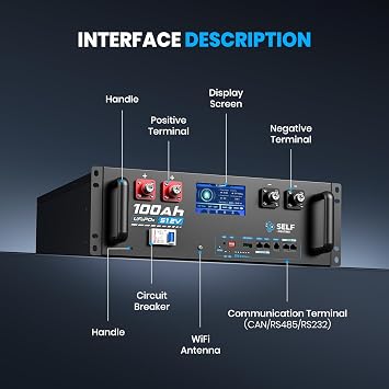 48V 100AH Self-Heating Lithium LiFePO4 Battery, Built-in 100A BMS, with Touchable Smart Display & Mobile APP, Max. 5.12KW Power Output, 5000+ Cycles, Perfect for Solar System &Off-Grid Applications