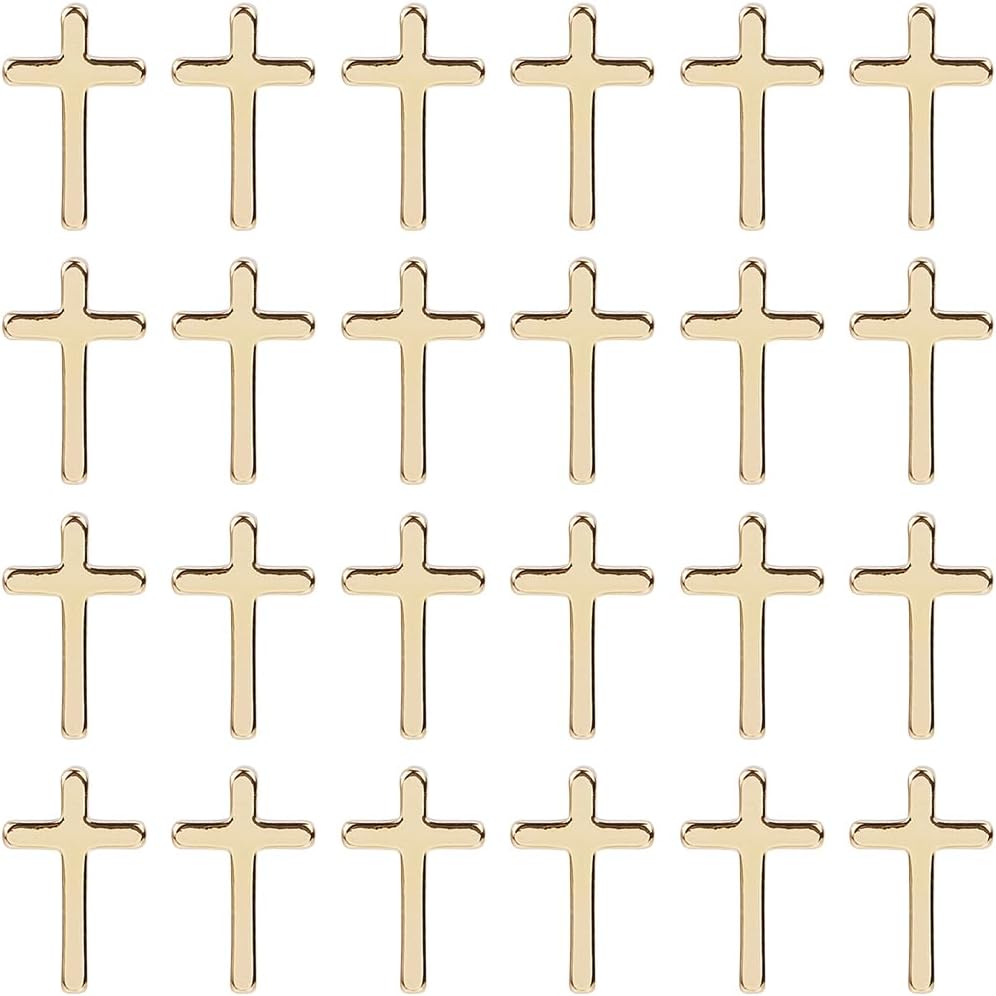 SUNNYCLUE 1 Box 60pcs Real 18K Gold Plated Brass Cross Charms rosary charms gold Small Tiny Metal Golden Easter Crucifix Spacer Charm for Jewelry Making Charms Christmas Day Home Party Supplies