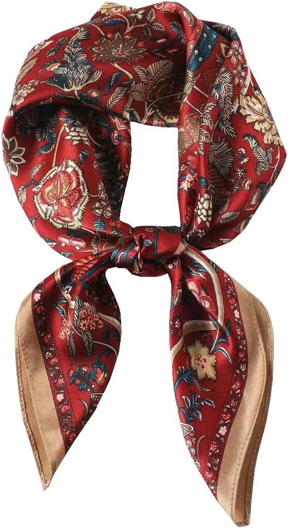 100% Pure Mulberry Silk Square Scarf for Hair-27''x27''- Women Men Natural Silk Neckerchief Digital Printed Headscarf