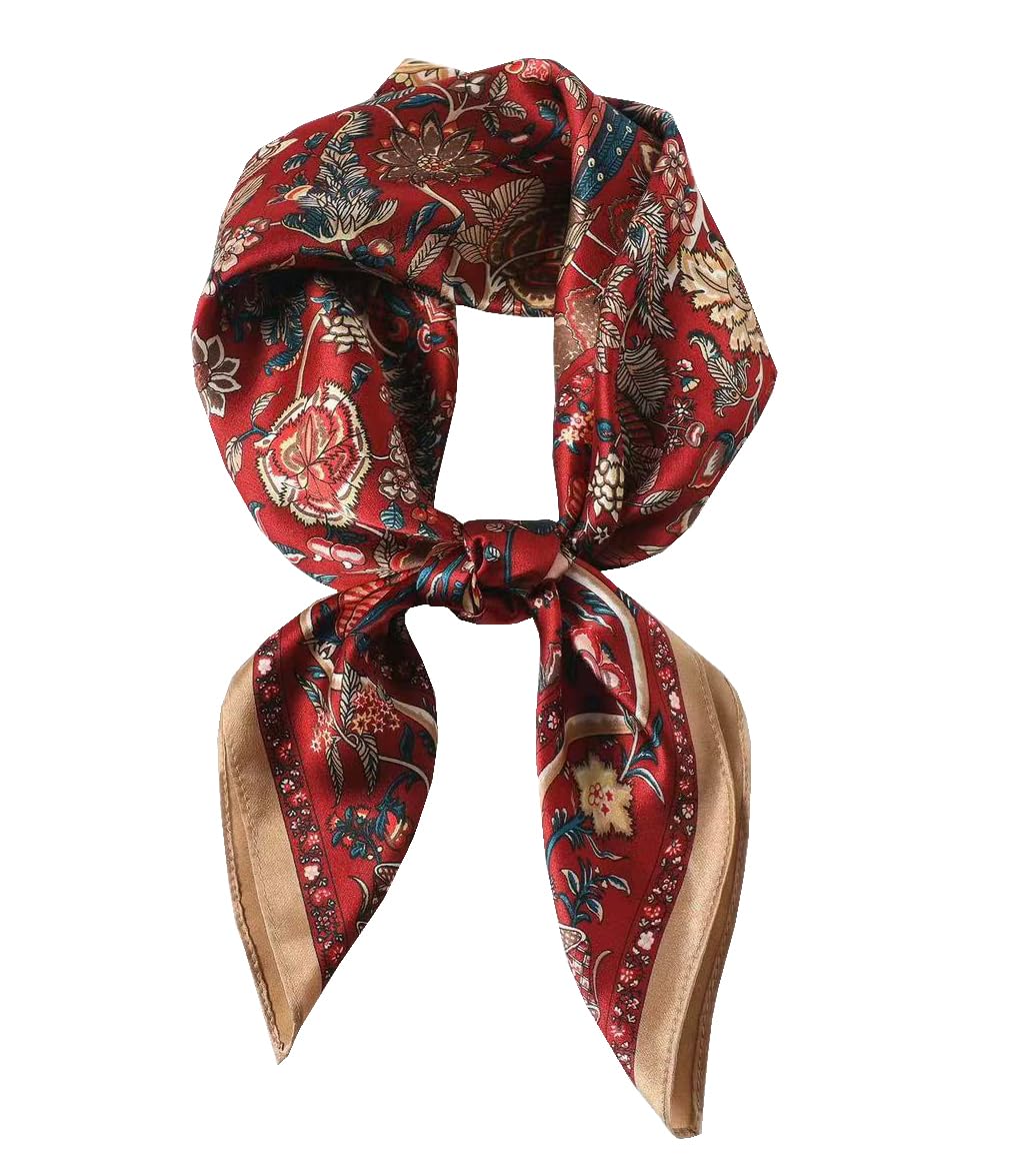 ANDANTINO 100% Pure Mulberry Silk Square Scarf for Hair-27''x27''- Women Men Natural Silk Neckerchief Digital Printed Headscarf