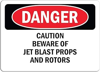 Danger - Caution Beware of Jet Blast Props and Rotors | Label Decal Sticker Retail Store Sign Sticks to Any Surface 8"