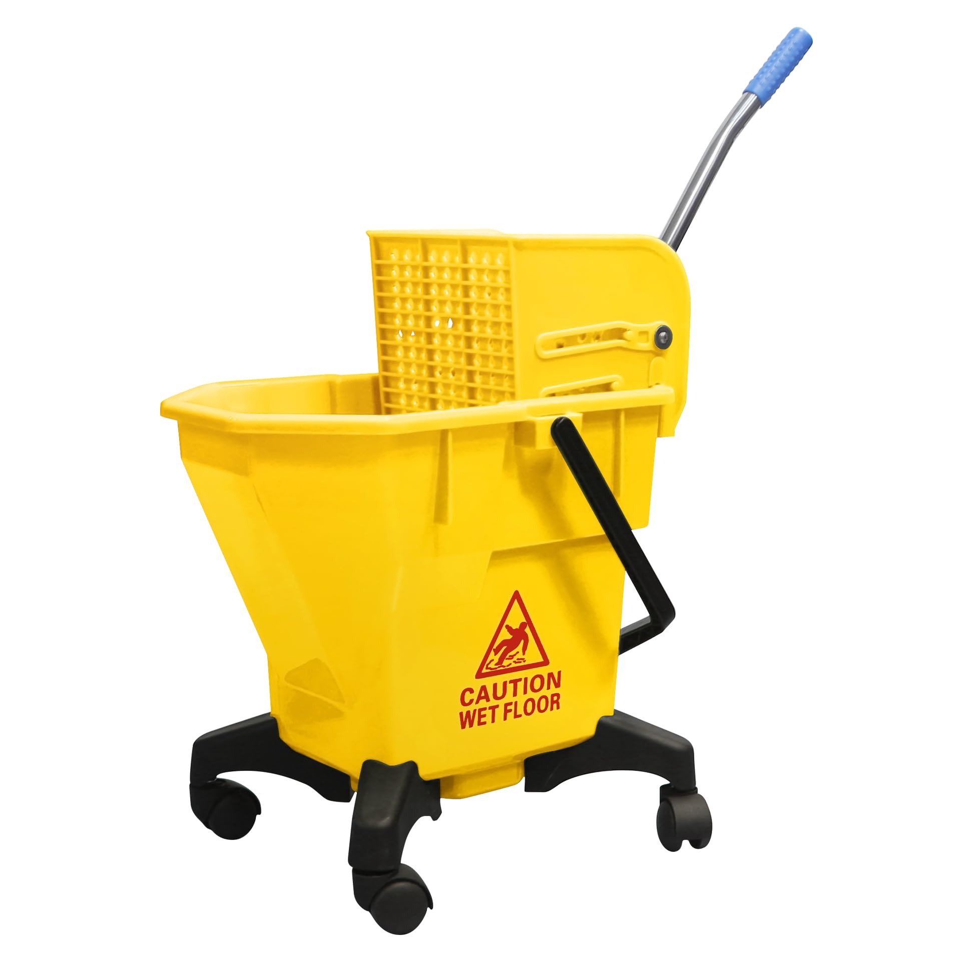 Cubo de fregona de 6.6 galones con escurridor, diseño sin punta y plástico resistente, sistema de fregona giratoria para suelos de madera dura, cubo individual que ahorra espacio (amarillo