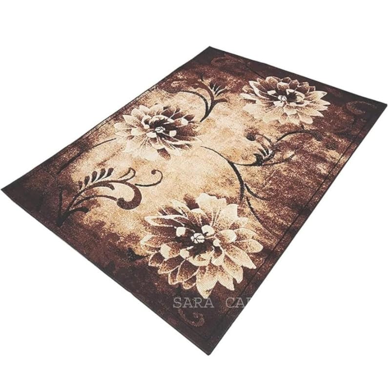 Image of Soft Thick Geometric Acrylic Washable Anti Skid Carpet. for Living Room Bedroom. Hall Size 6 x 8 feet (150X210 Cm) Brown D12