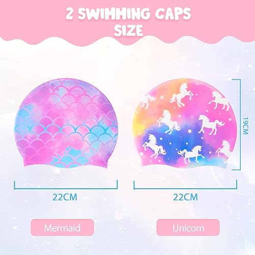 Miniatura 2 de Paquete de 2 gorros de natación de silicona duraderos para niños y niñas pequeños, impermeables, para piscina, piscina, cómodos sombreros de