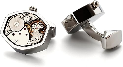 Miniatura 5 de Gemelos para hombre, con forma de movimiento, gemelos plateados con caja de madera de nogal inicial para marido, novio, novio, novio, novio, boda