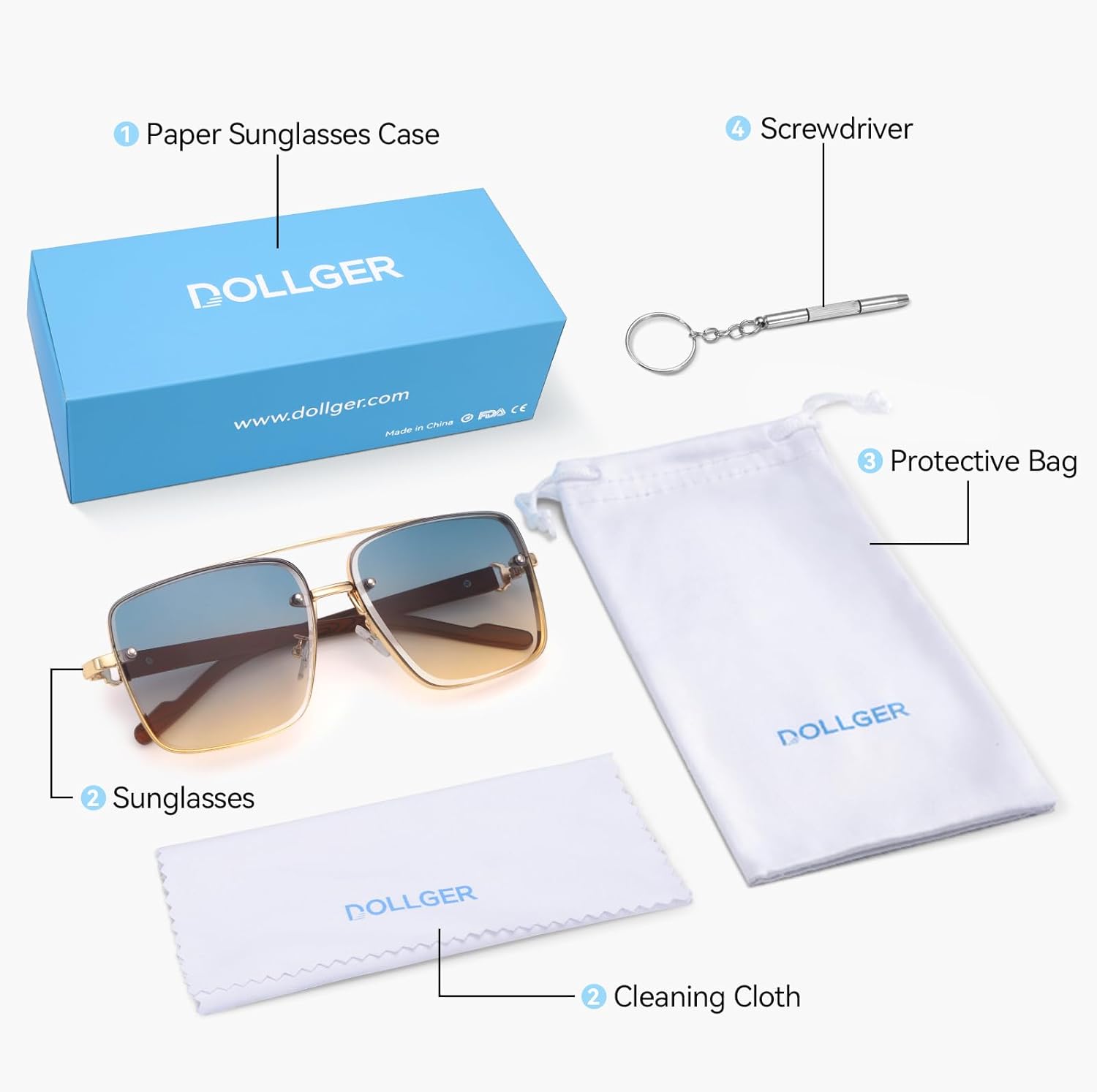 Dollger Overized Square Aviator Sunglasses for Men Women Fashion Imitation Wood Gradient Sunglasses - Image 7