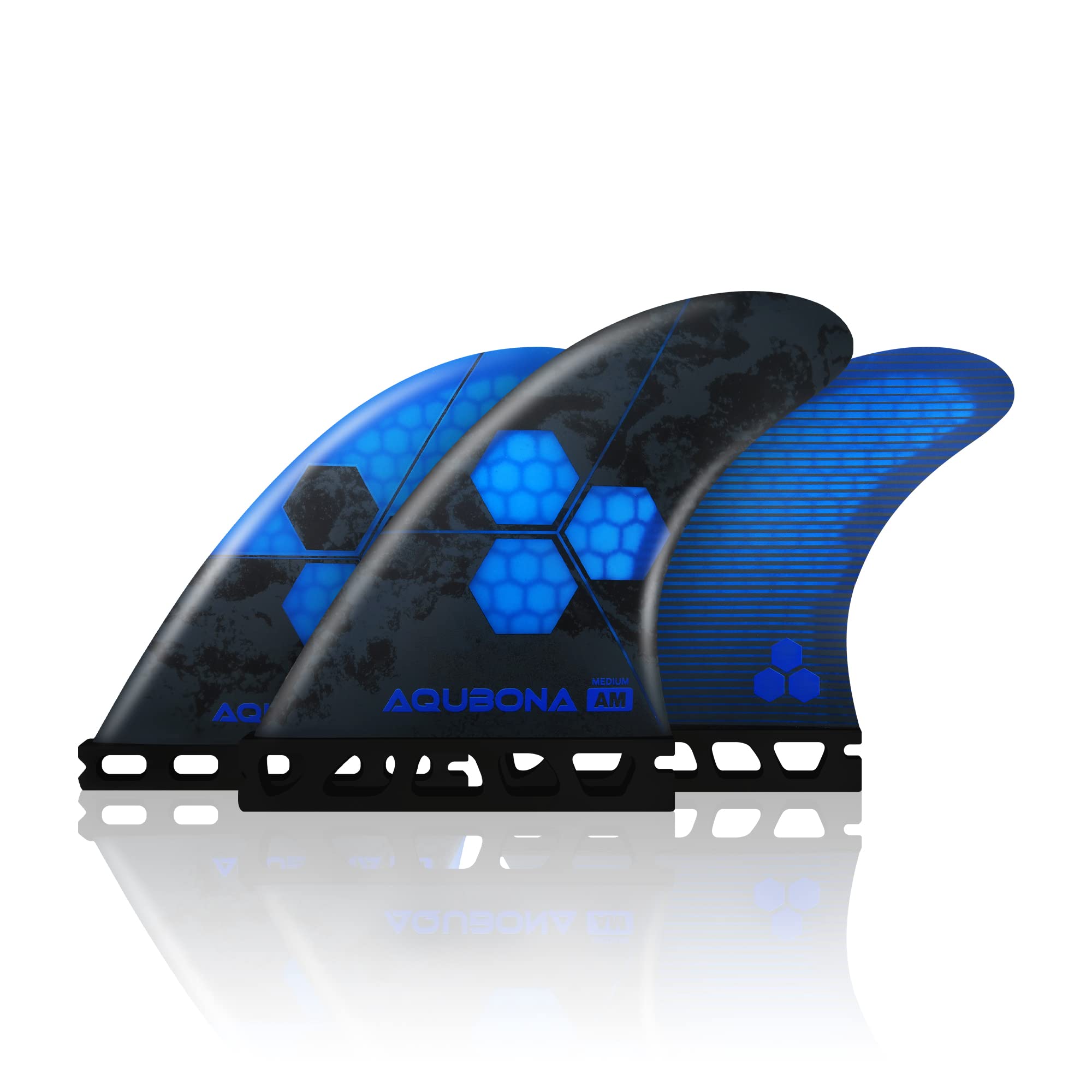 AQUBONA Honeycomb Fiberglass Performance Surfboard Fins Thruster (3 Fins) Single Tab with Fin Bag, Key and Screws.