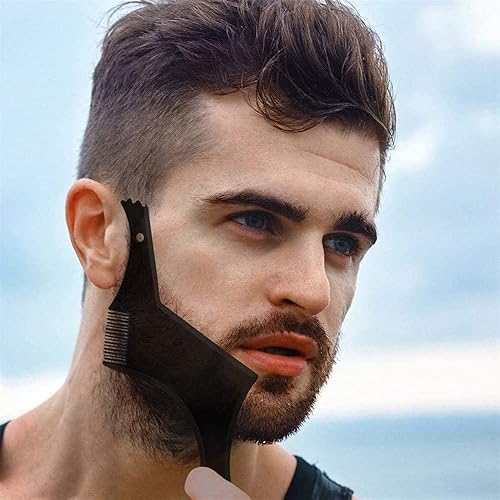 Miniatura 3 de 2 piezas de moldeador de barba y herramienta de modelado de barba para hombres, herramienta guía de borde de corte curvo y escalonado, plantilla