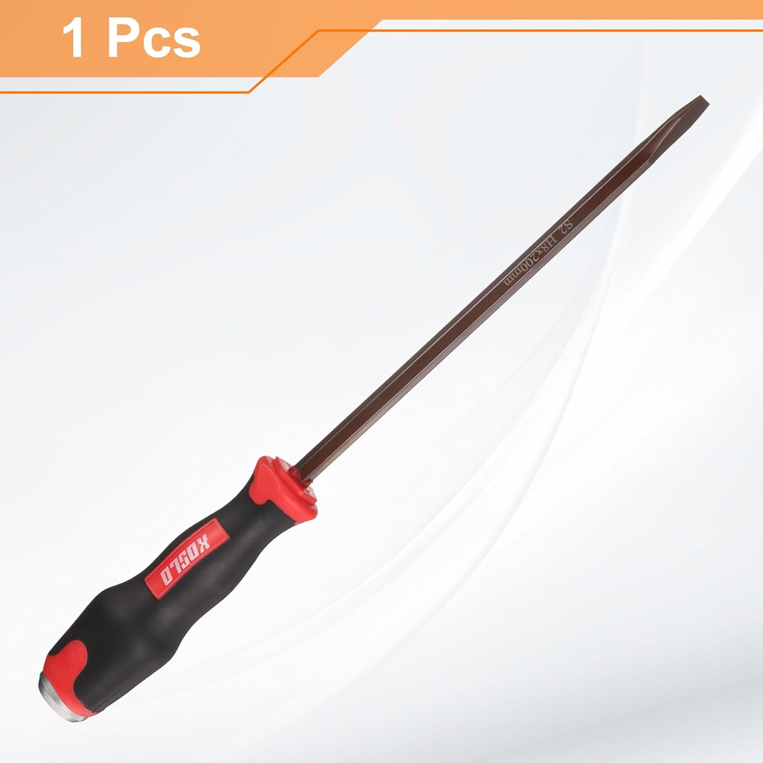 HARFINGTON SL8 Flat Head Screwdriver 12.99" Magnetic Screwdrivers 5.12" Heat-Treated S2 Alloy Steel with Ergonomic Handle for DIY Repairing, Red Brown