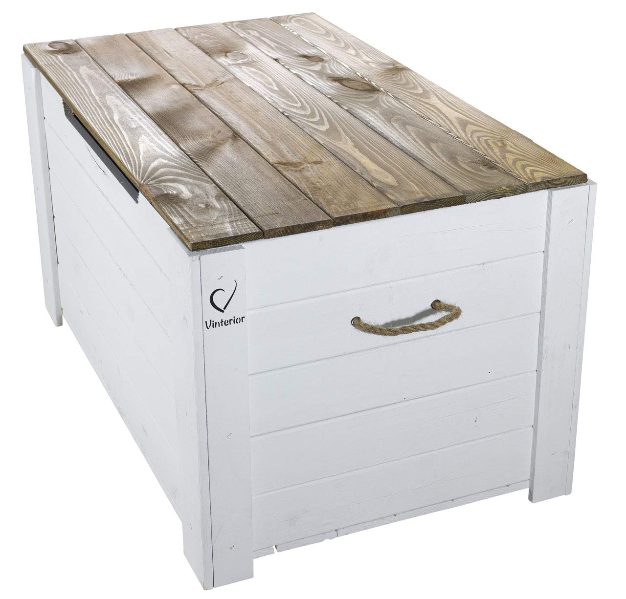 Vinterior Baúl de madera Pascale/Traumhaft rústico de madera (80 x 48 x 43,5 cm) Baúl del tesoro banco espacio espacio asiento banco de almacenamiento con gran capacidad pasillo, dormitorio, salón