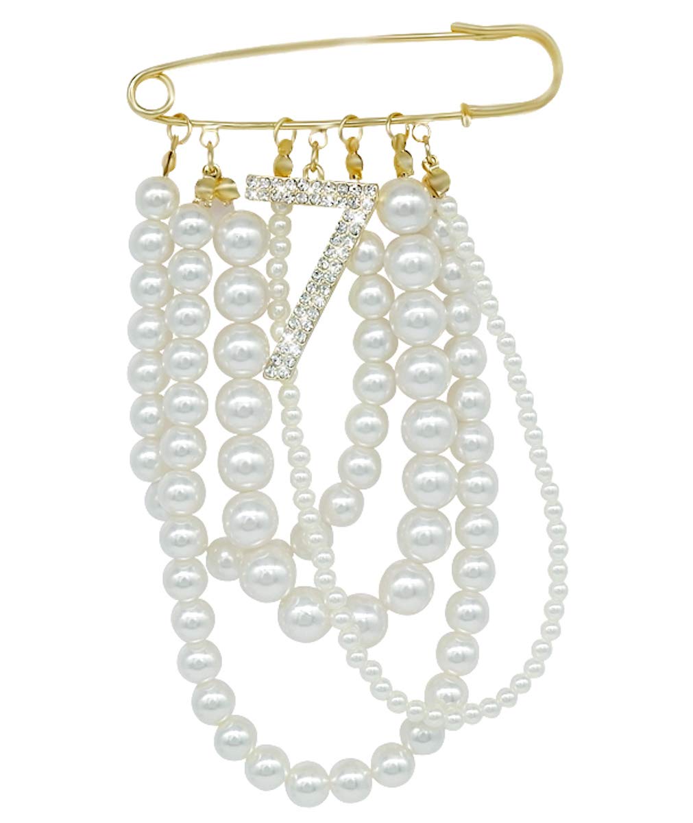 Fashion JewelryMISASHA fashion jewelry designer large faux imitation pearl dangle lucky number seven brooch pin for women