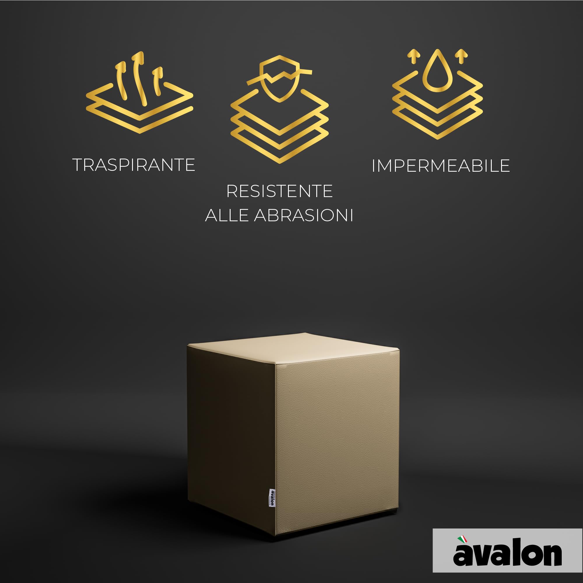 Avalon - Pouf Poggiapiedi Rigido CUBO Jazz in Ecopelle Deluxe, Puff Poggiapiedi Divano Quadrato, Pouffe per Interno ed Esterno, Comodo Impermeabile e Resistente, Made in Italy (40cm-Nero)