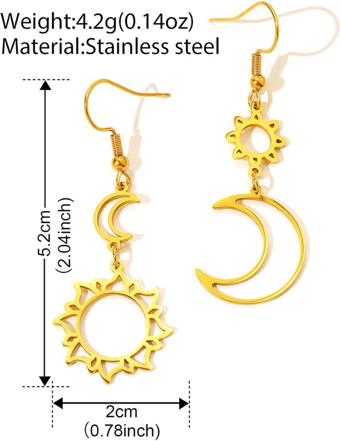 Celestial Sun and Moon Earrings for Women Asymmetry Moon Star Dangle Drop Earrings Minimalist Stainless Steel Statement Charm Jewelry - Image 6