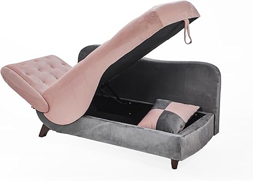 Miniatura 4 de OUYESSIR Tumbona tapizada para interiores, sofá reclinable ajustable con almacenamiento y 1 almohada, sillón de terciopelo para sala de estar,