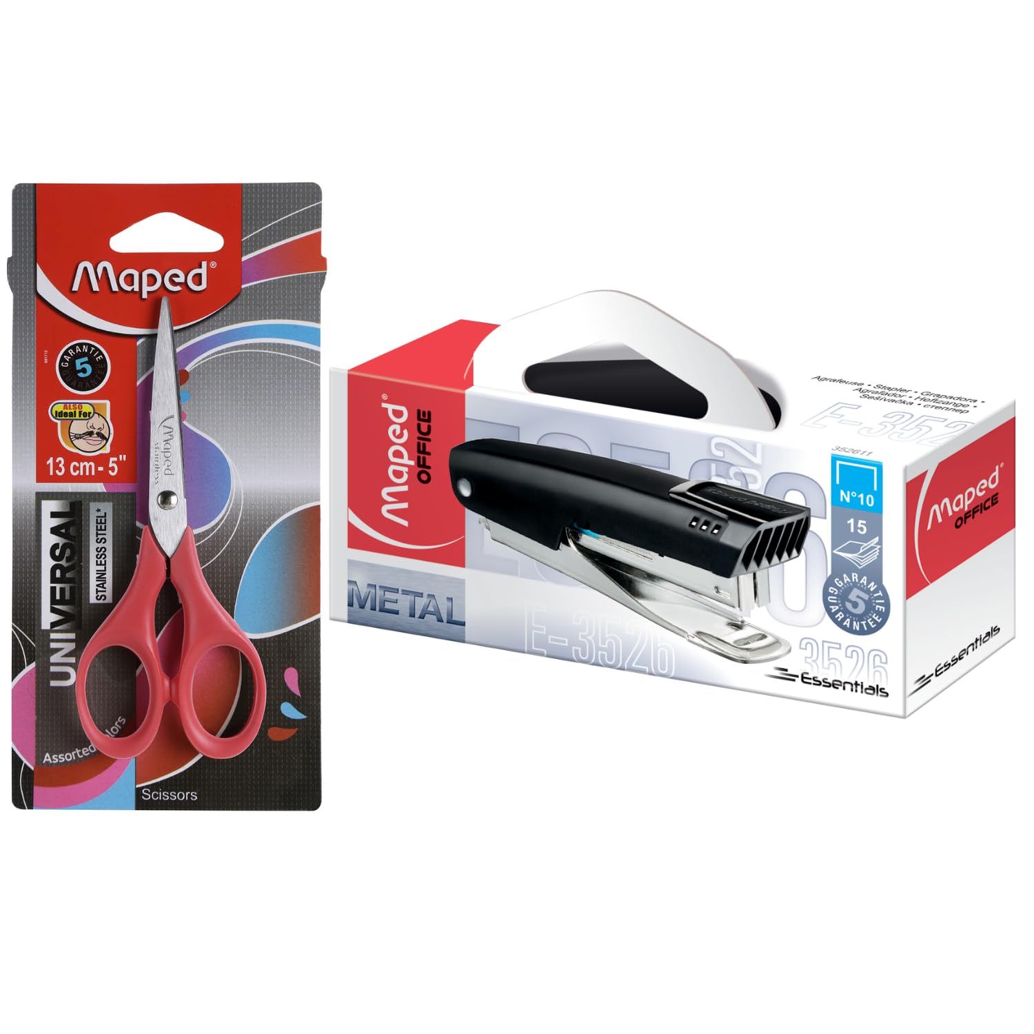 Maped Accesorios de escritorio de oficina, juego de 2 piezas, suministros de oficina, grapadora y tijeras de 13 cm, tijeras y grapadora de acero inoxidable, suministros de oficina, combinación