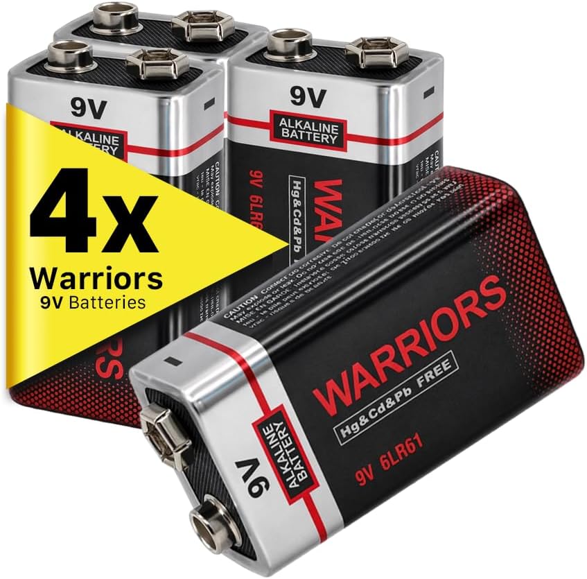 4X 9V Alkaline Batteries, 6LR61, Long Lasting Power | For smoke detectors, carbon monoxide alarms, remote controls, toys, multimeters, clocks and other household devices
