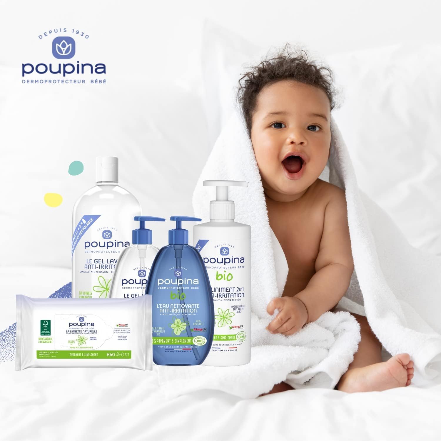 POUPINA - Orgánico certificado 2 en 1 Baby Liniment - Receta de aceite y cal - Limpiador + loción de barrera - Ingredientes 100% naturales - Vegano - Fabricado en Francia - 750 ml