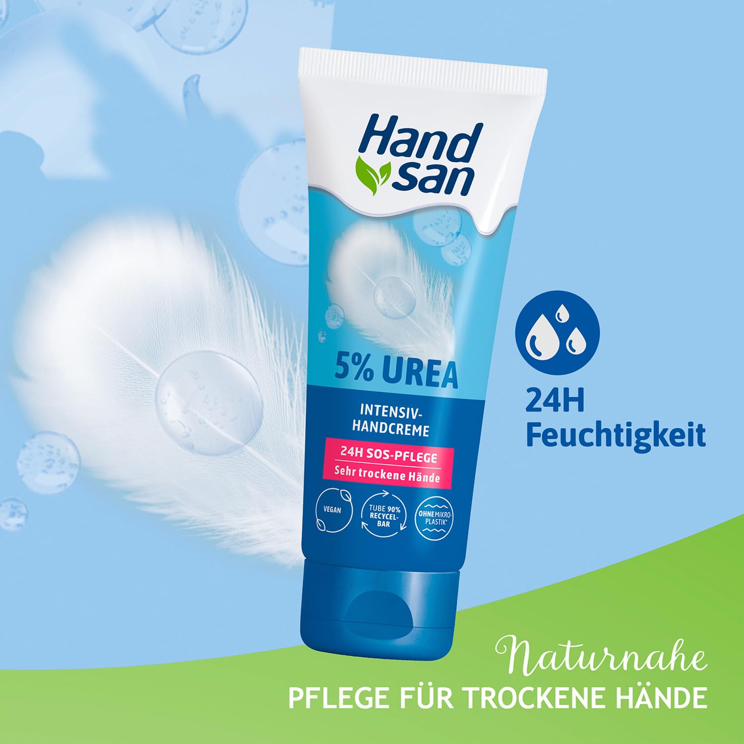 Handsan Urea Crème intense pour les mains | Avec 5% d'urée | Hydratante & absorption rapide | Pour les mains très sèches et abîmées | 90 ml