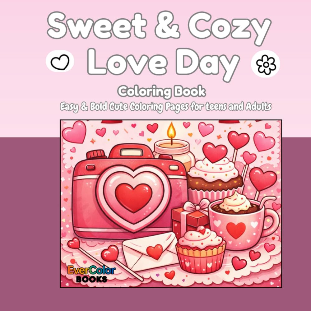 Sweet & Cozy Love Day Coloring Book: Easy & Bold Cute Designs for Relaxing Coloring