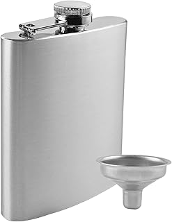 Flasks for Alcohol, Stainless Steel Flask with Funnel, Silver Hip Flask Set for Liquor, Leak Proof Flask, Portable Flask Set, Never-Lose Cap Camping Pocket Flask, Ideal for Gift (8 OZ)