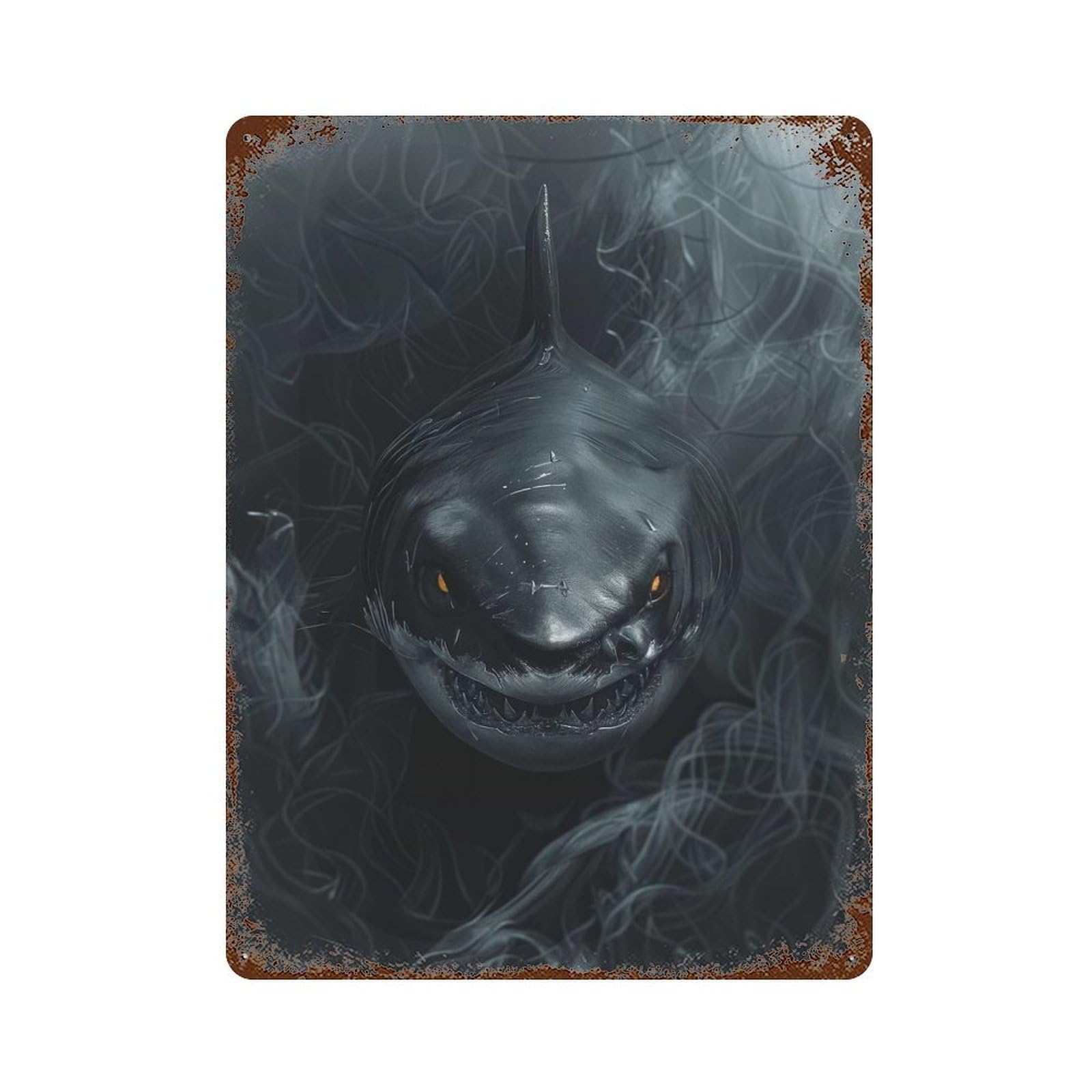 Shark in Black Smoke 15.7"x11.8" Rust Effect Tin Sign, Industrial Home Decor for Living Room, Hallway And Home Decor