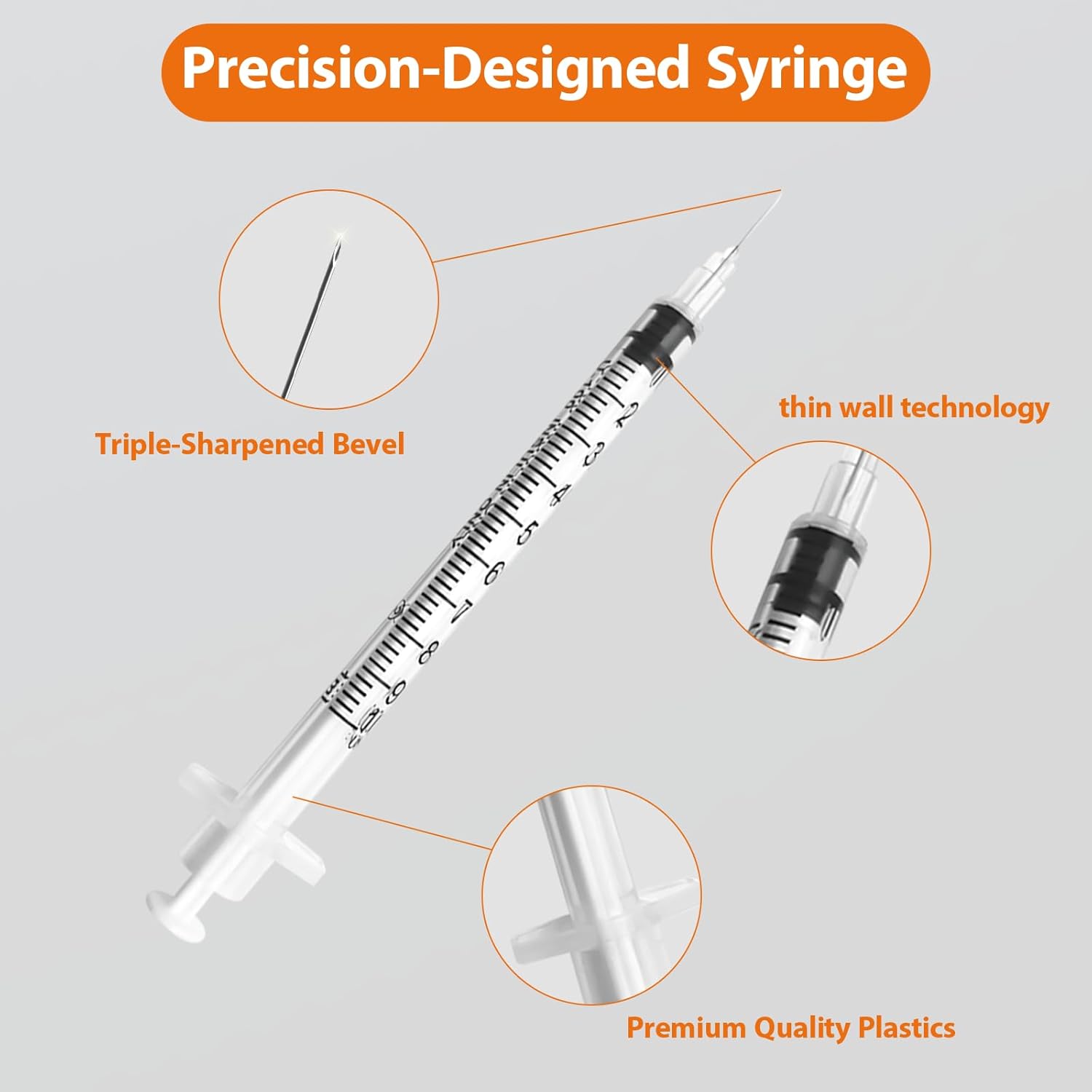 100 Pack U-100 1cc 31 Gauge 5/16 Inch Syringes with Needle, Individually Packed