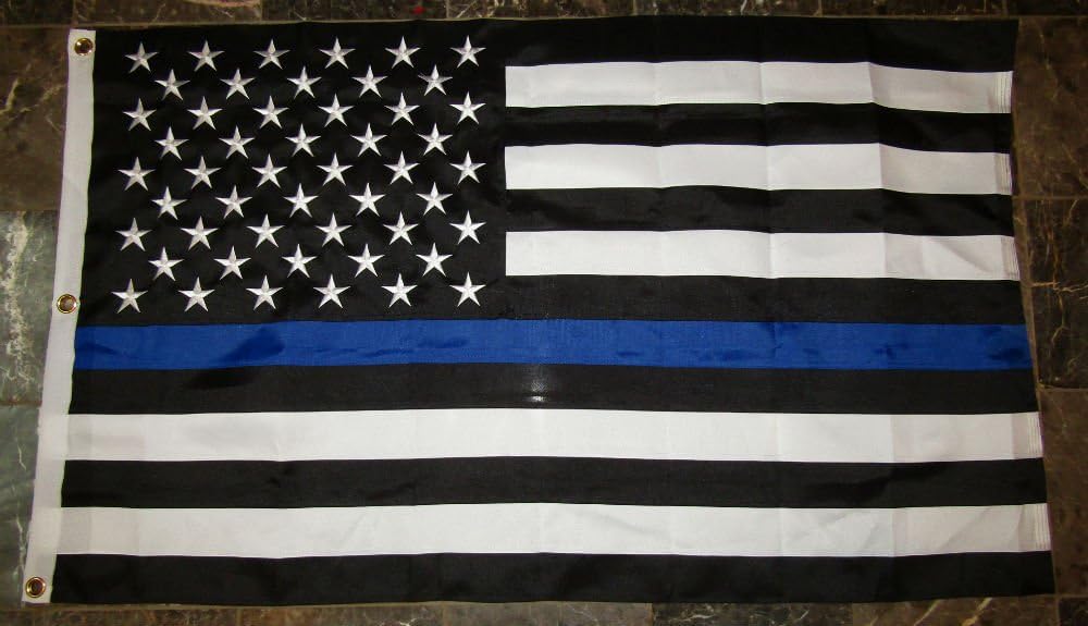 Ant Enterprises 3x5 Embroidered Sewn USA Police Blue Line Police Memorial Cotton Flag 3'x5'