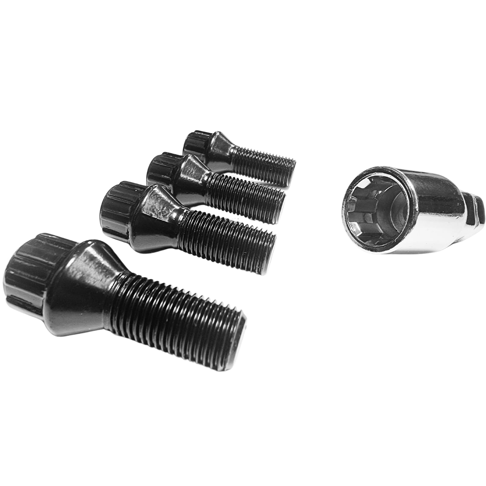 Blokada do felg M14 x 1,5 x 25 mm, taśma stożkowa 60°, kompatybilna z Alfa Romeo Citroen Fiat Lancia Maserati MG Peugeot Renault Rover SsangYong, 4 x czarne zamki do felg, zabezpieczenie kół, śruby do
