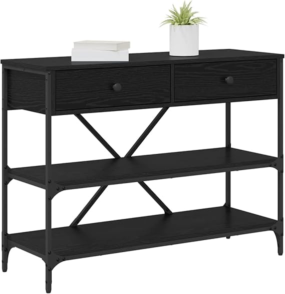 Homgoday Console Table with Drawer with Shelf Other Black oak Living room dining table, coffee table, bedroom bedside table, side table, modern style daily furniture ZSSWQ-UK871306UK