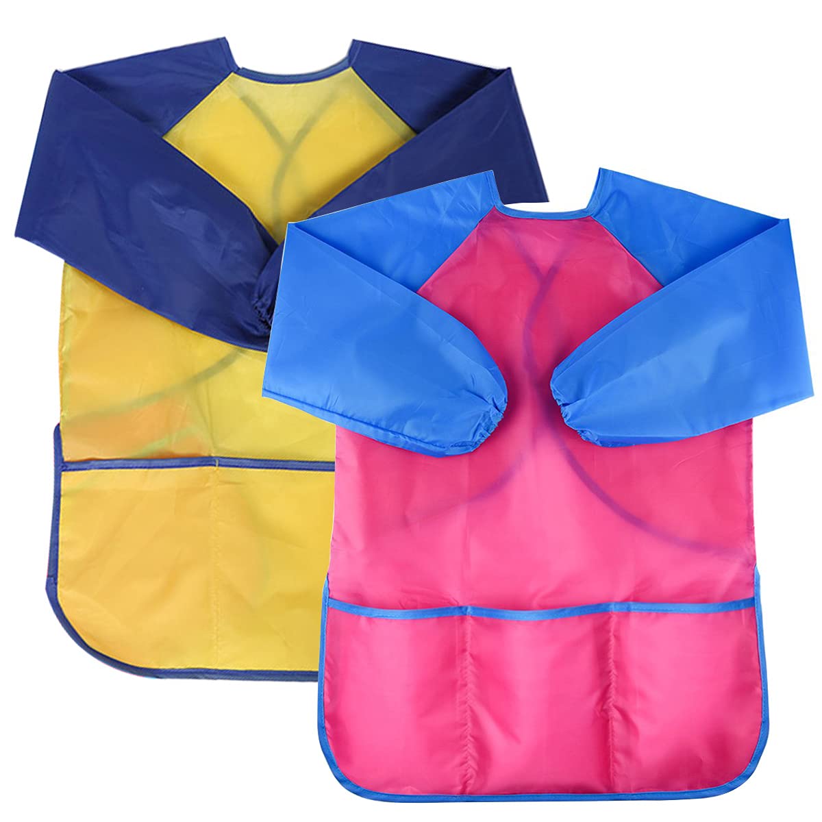 NiceLand Kids Art Aprons, 2 Pack Kids Aprons for Painting,Waterproof Children Painting Apron with Pockets,For Children Age 3-8 Years Boys & GirlsYellow and Rose