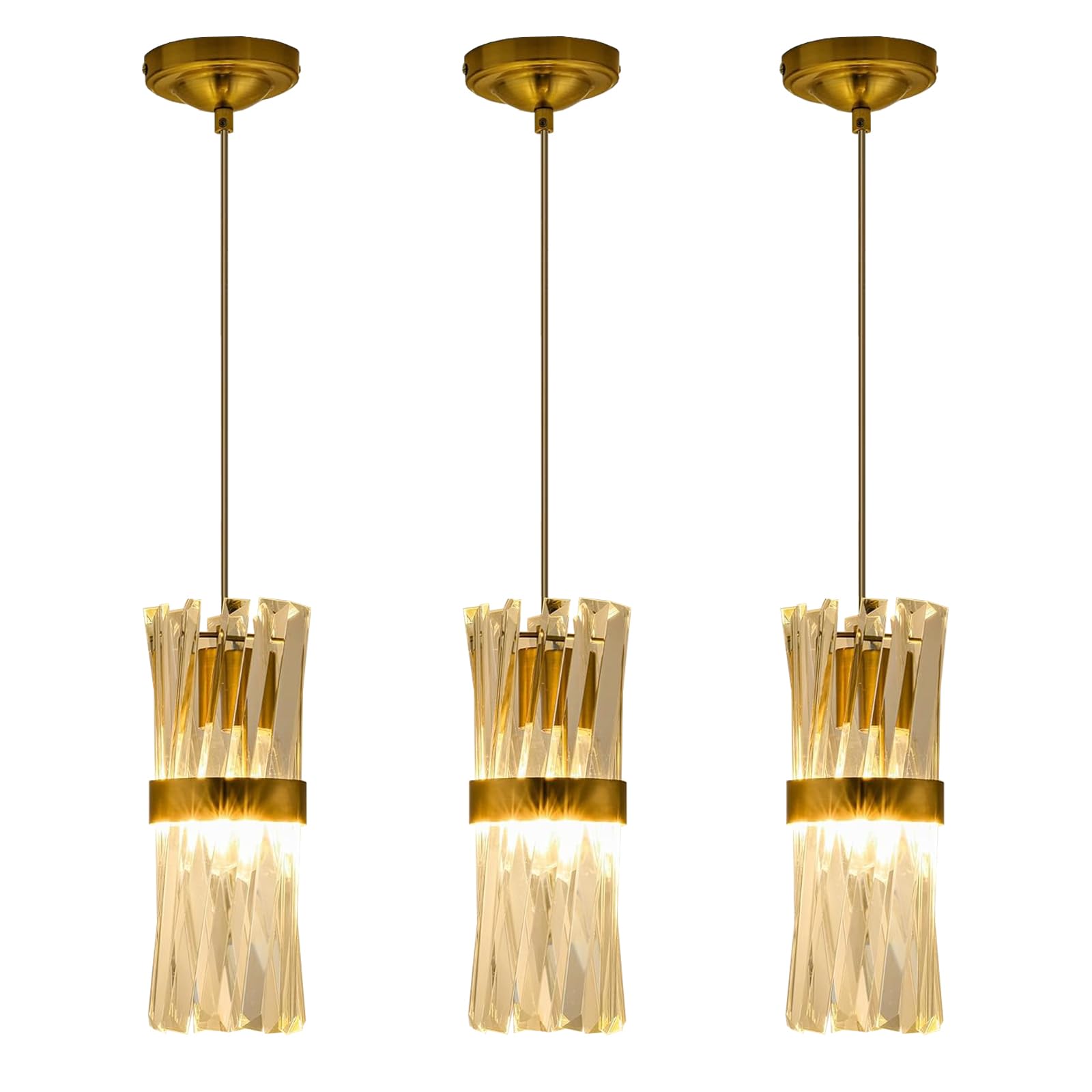 Ken & Ricky Pendant Lights Kitchen Island Gold 3 Pack,Crystal Pendant Lighting Over Island,Modern Pendant Light Fixtures for Dining Room Bedroom