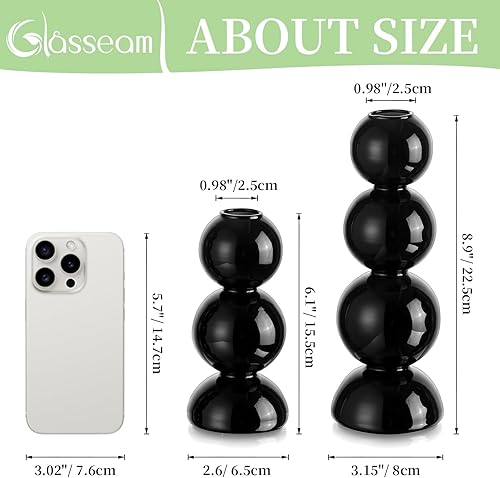 Miniatura 5 de Glasseam Jarrones de vidrio para decoración, pequeños jarrones negros únicos para flores, florero moderno de bola, jarrones decorativos para
