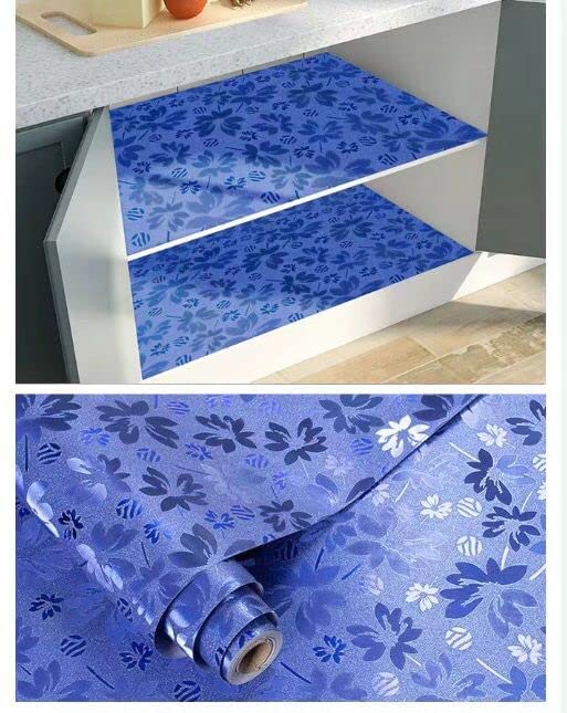 Image of Green Floral Peel and Stick Wallpaper Elegant Lillies Bedroom LIVINGROOM PVC SELF Adhesive Wallpaper 200 * 45CM-9SQFT (Glittery Blue Floral)