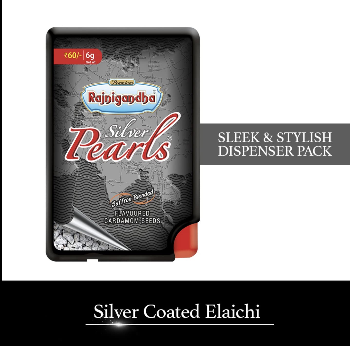 Rajnigandha Silver Pearls Saffron Blended Flavored Cardamom Seed Mouth Freshner | Product of India | 6.25 Gram | Vegan | NON-GMO | Pack of (1, 5, 10, 50) (10 Count)