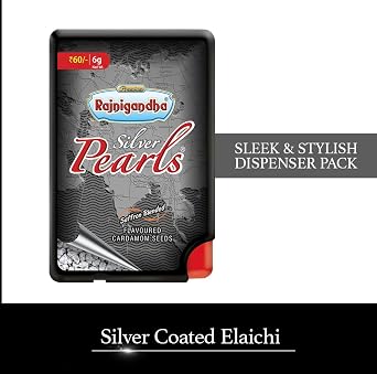 Rajnigandha Silver Pearls Saffron Blended Flavored Cardamom Seed Mouth Freshner | Product of India | 6.25 Gram | Vegan | NON-GMO | Pack of (1, 5, 10, 50) (5 Count)