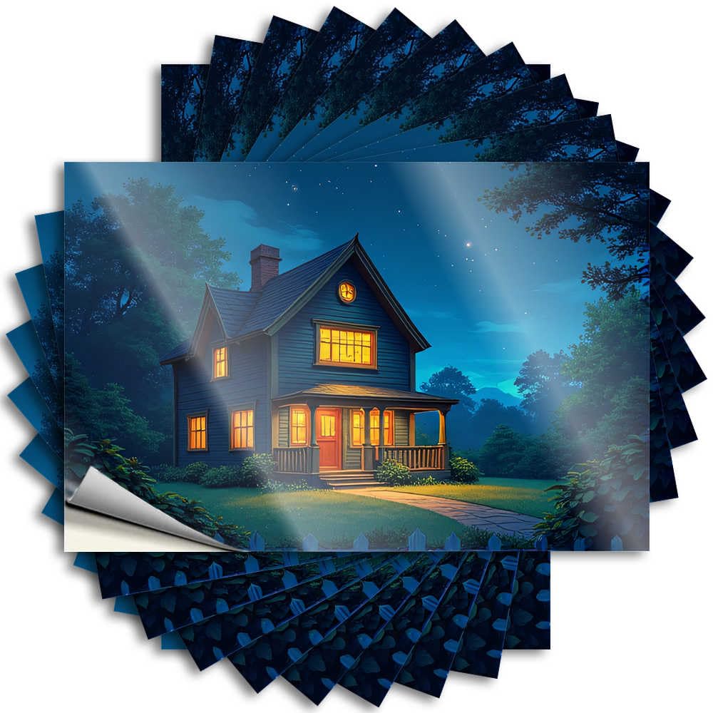 Front Entrance Decor Hard Tattoos - Cozy Cottage in The Night Feminist Durable Sticker Easy Apply for Free Decor(12X18CM)