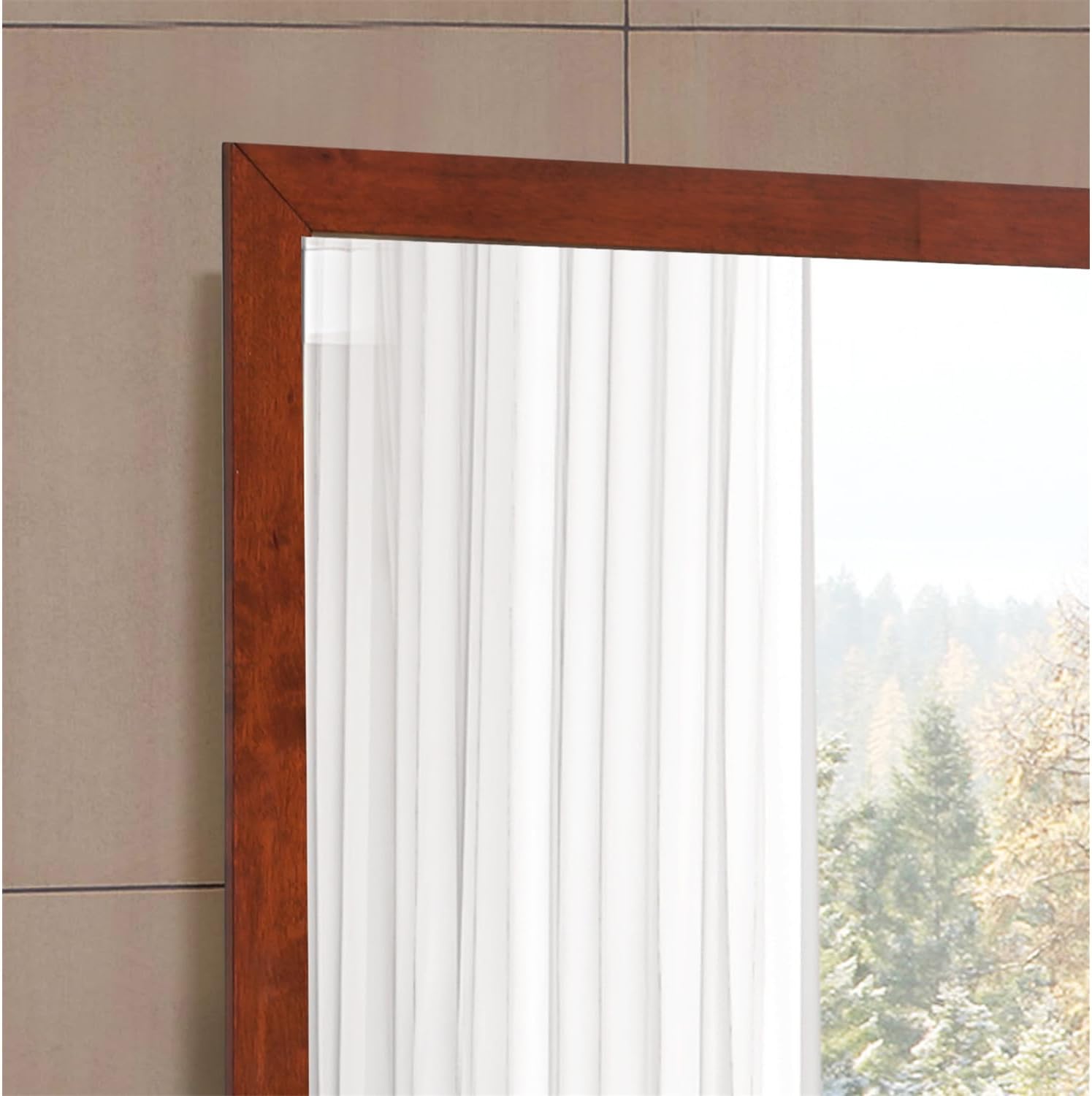 HomeStock Coastal Craftsman Cherry Frame Mirror - Dresser Mount Mirror with Clear Reflection Glass