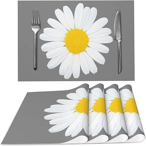 Juego de 4 manteles individuales de color gris margarita para mesa de comedor, de PVC, lavables, lavables