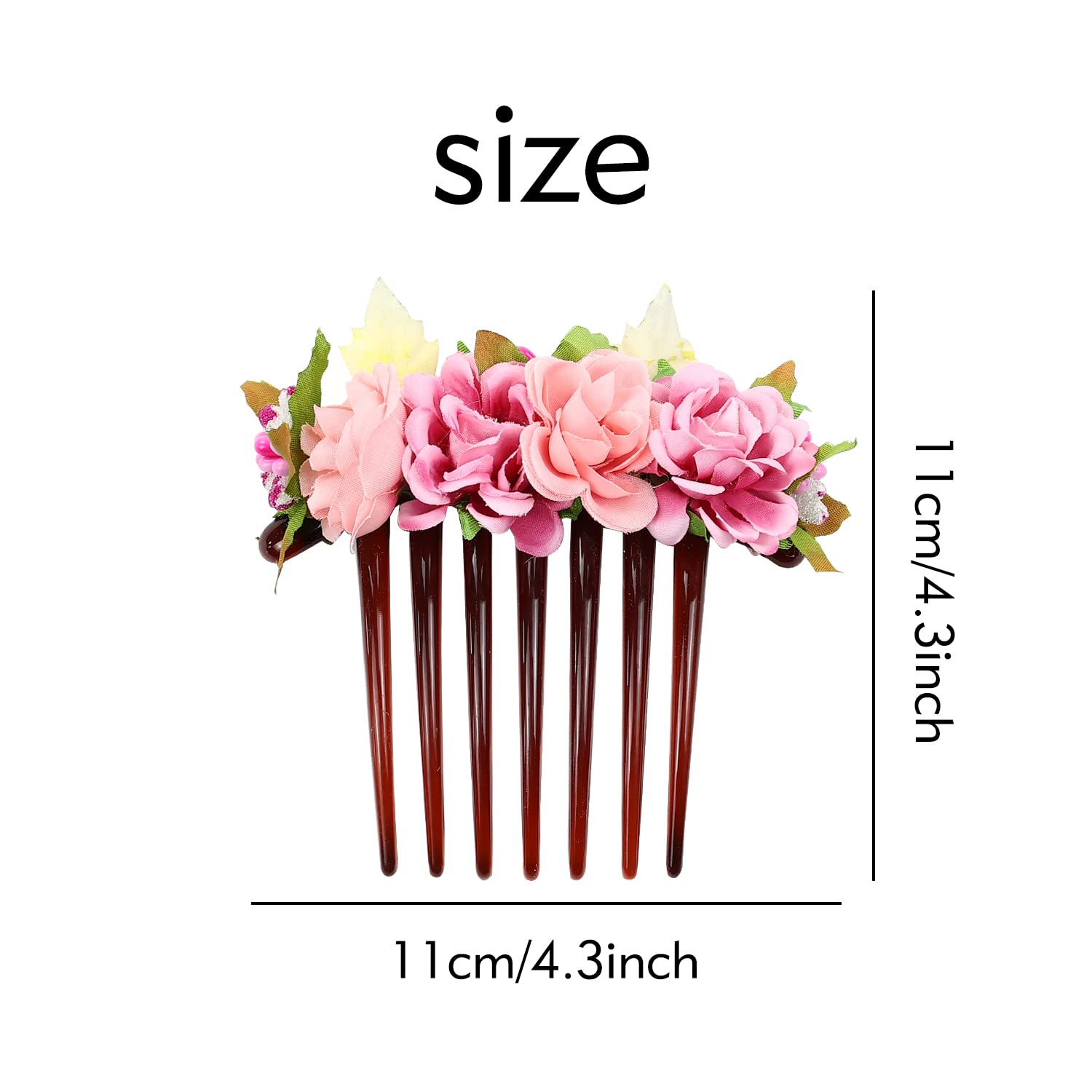Cinaci 4 Pack Artificial Flower Plastic Hair Side Combs Slides Clips Rose Floral Wedding Bridal Headpieces Hairpins Barrettes Bun Chignon Hair Accessories for Women Flower Girls Brides Bridesmaids