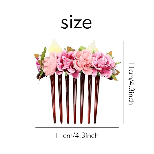 Miniatura 7 de Cinaci Paquete de 4 peines laterales de plástico con flores artificiales, clips para tocados de boda, horquillas para el cabello, pasadores, moño,