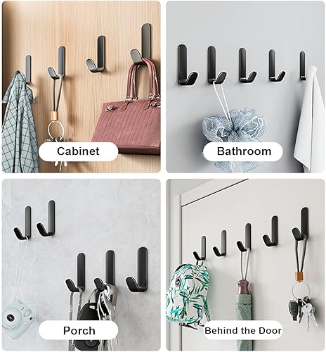 Miniatura 7 de Ganchos adhesivos, 12 unidades, soporte resistente de 12 libras, colgador de pared negro de acero inoxidable, colgador adhesivo para colgar, ganchos