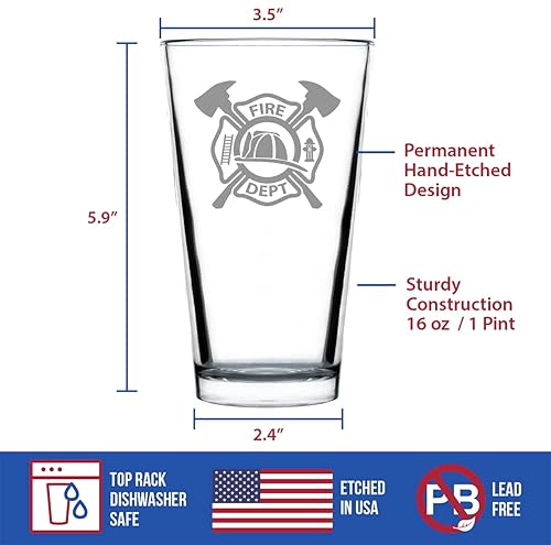 Miniatura 5 de Firefighter Symbol Pint Glass for Beer - Unique Fireman Beer Glass Gifts for Firefighters - 16 Oz Pint Glasses