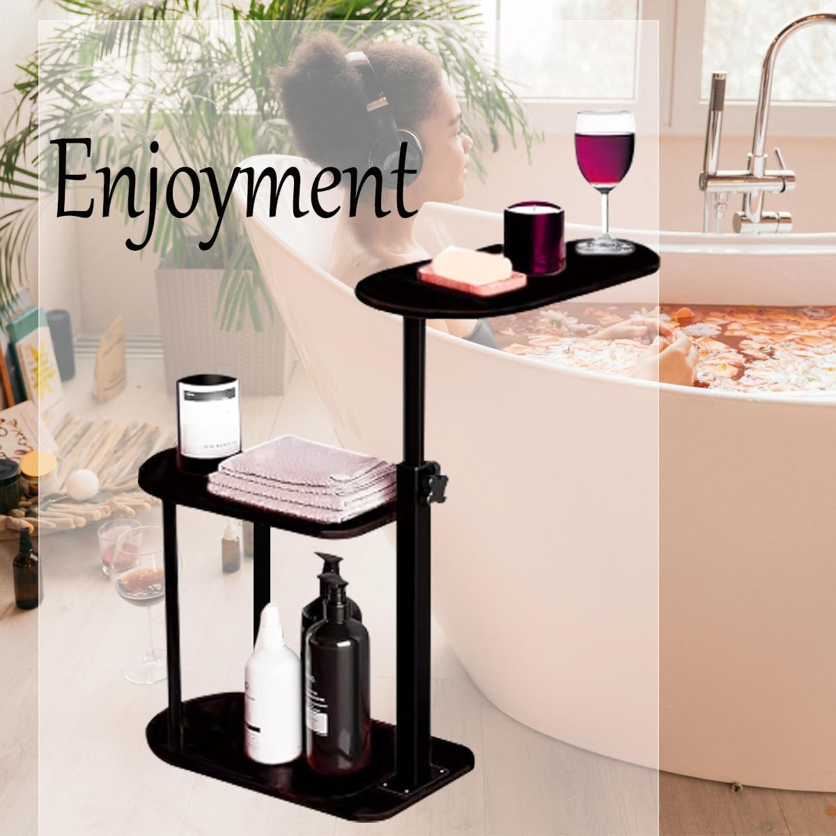 Height Adjustable Bamboo Bathtub Tray Table - 3 Tier Freestanding Bath Caddy Shelf for Tub,Bath Table Tray Tub Shelf for Luxury Spa Experience at Home