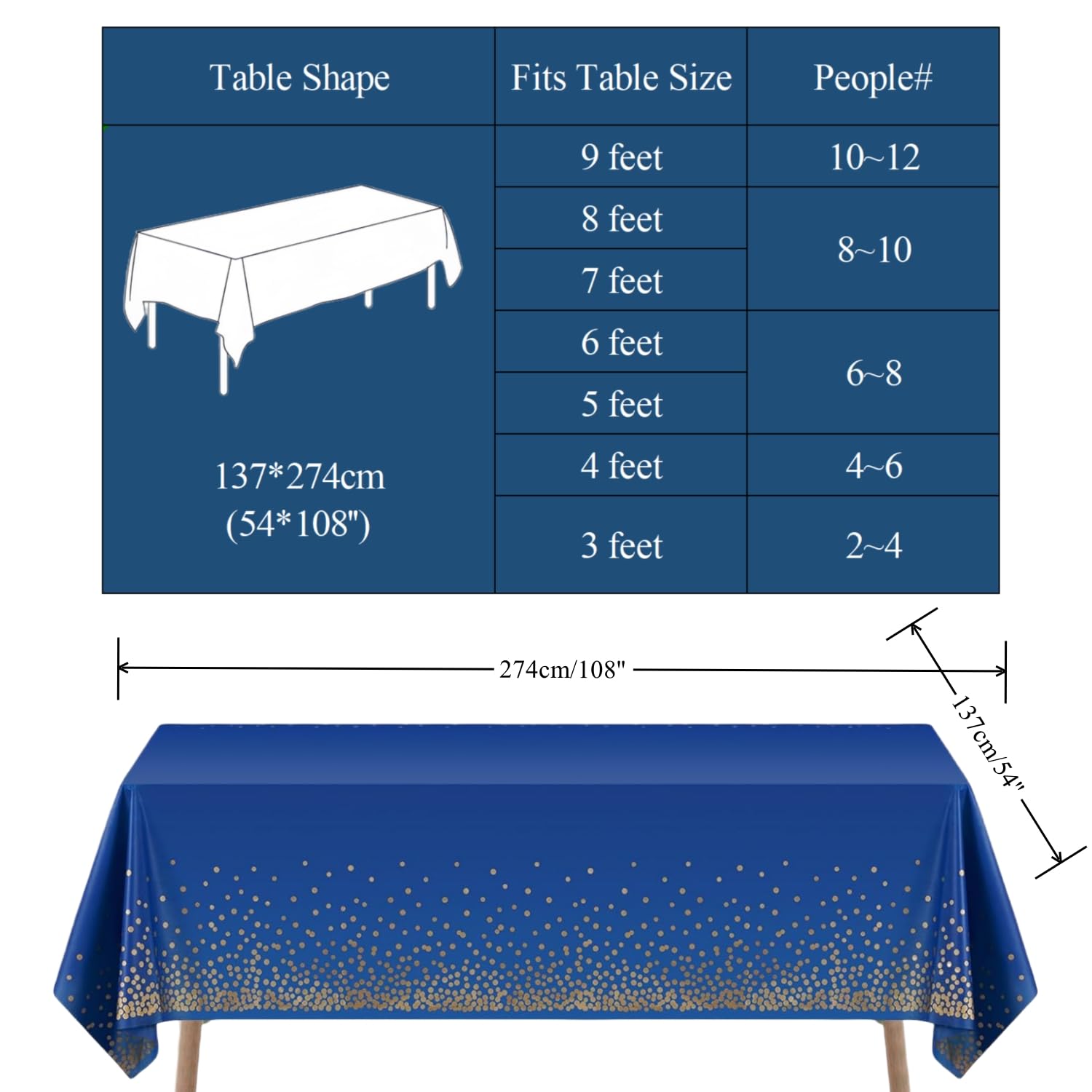 CEILIWEN 10-Pack Navy Blue & Gold Disposable Party Tablecloths 274x137cm, Premium Paper Table Covers for Birthdays Events - Image 3