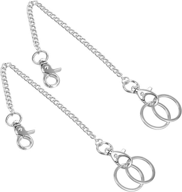 ZYFC 2 Packs Wallet Chain, Link Chain, 8 Inch Long Chain Stainless Steel, Punk Key Ring with Chain, Decorative Chain for Biker Trucker, Trousers Chain Jeans Chain Clothing Accessories for Men Women