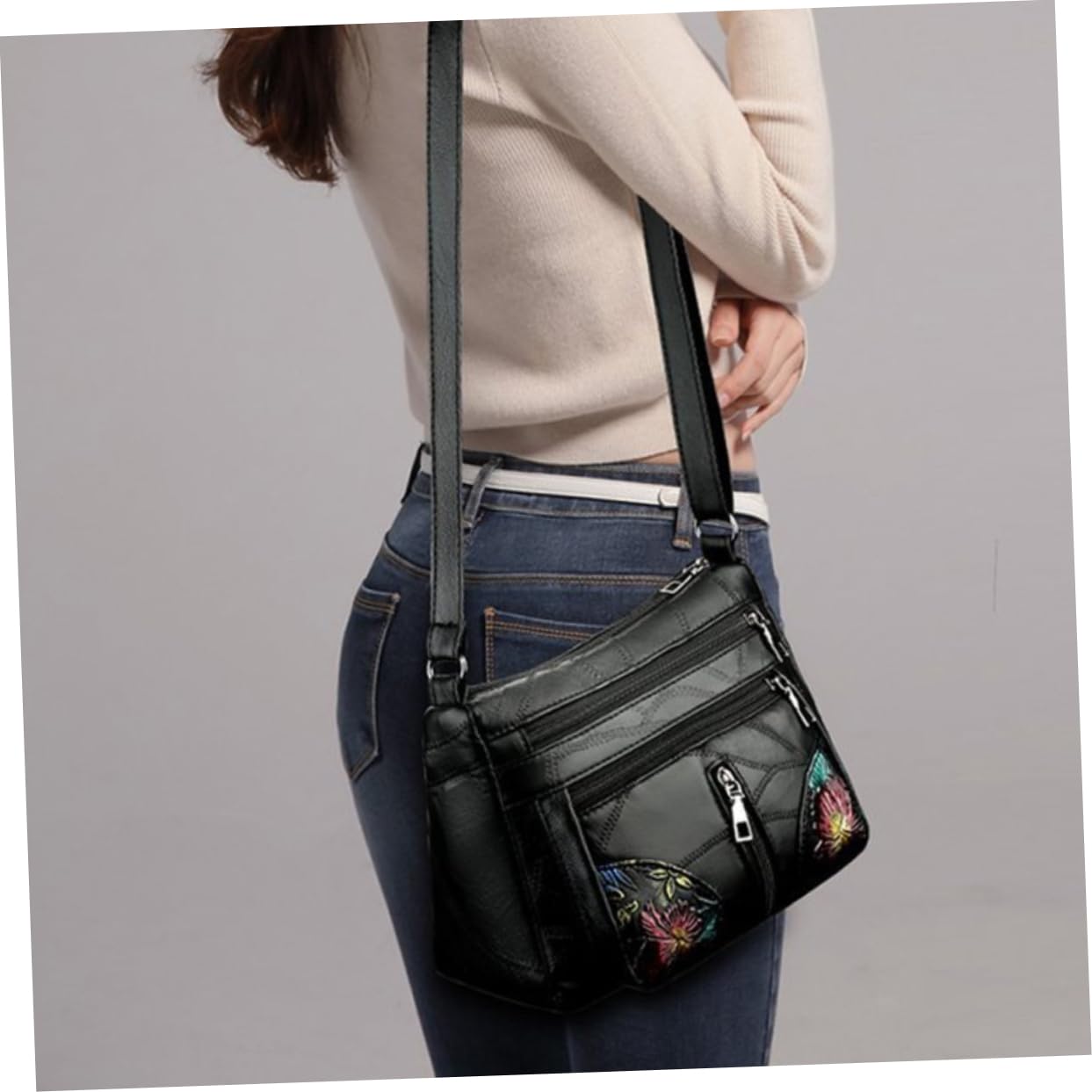 CALLARON Skórzana Torba Na Zewnątrz Damska Torba Na Ramię Modna Torba Typu Crossbody Dla Dziewcząt Kieszenie Na Zamek Błyskawiczny Mini Torby Dla Dziewcząt Czarna