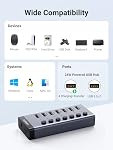 UGREEN Powered USB Hub 3.0,7 Ports USB Splitter with 4 Smart Charging Ports Aluminum Individual LED Power Switches Extension 12V 2A Charging Adapter for PC Laptop, MacBook Pro Air Mini