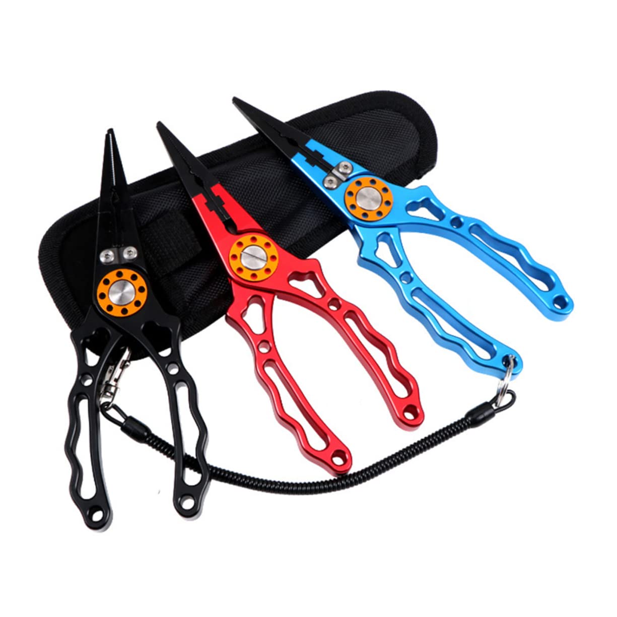 Alicates de Aluminio para Pesca Multifunción con Cortador de Cable Removedor de Anzuelos y Cordón Anticaídas Herramienta de Pesca Resistente y Antideslizante Rojo