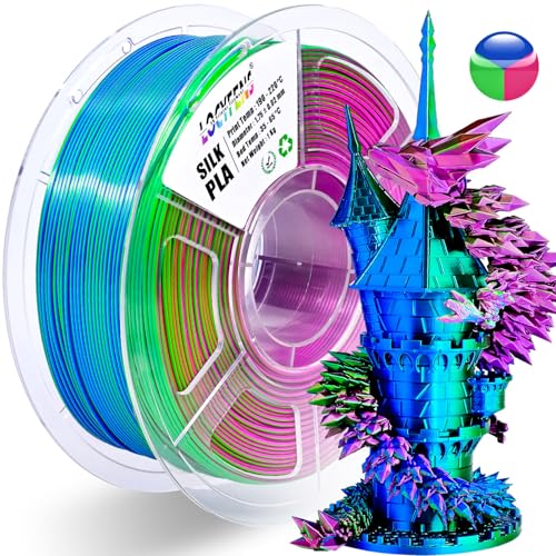 Image of PLA Filament 1.75mm, Silk Rainbow Color PLA Filament, Tri Color 3D Printer Filament Red Blue Green, Fit to AMS, 1kg /Spool