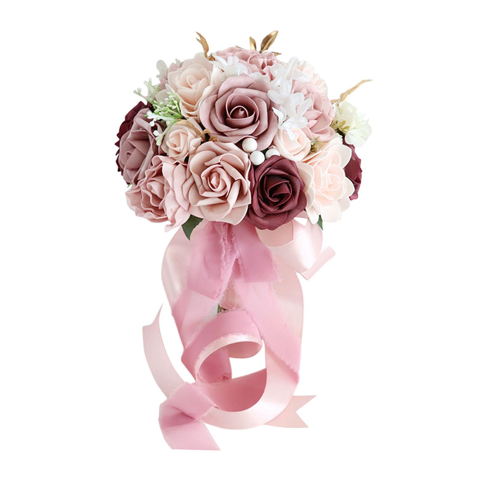 Zambuph Beautiful Silk Flowers Bridal Bouquet Rose Flowers Designed For Captivating Outdoor Gatherings And Joyful Events Silk Bridal Bouquet Rose for Creative